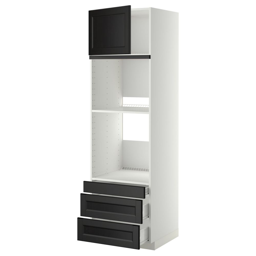 Высокий шкаф для духовки комбинированный, духовка + дверца, 3 ящика МЕТОД / ФОРВАРА, белый, Лаксарби черно-коричневый - фото 1