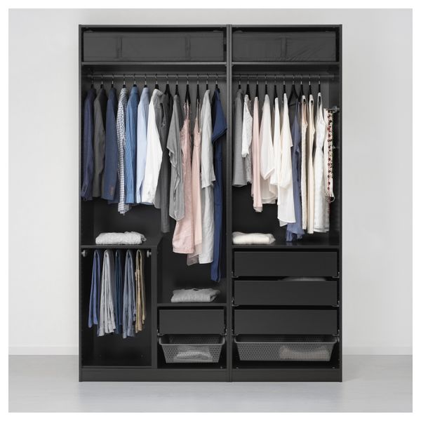 Гардероб ПАКС, черно-коричневый, Нексус Викедаль (175x60x236 см) - схема-чертеж с размерами