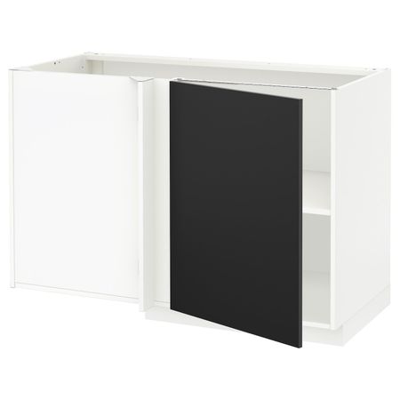 Угловой напольный шкаф с полкой, белый/Юдевалла антрацит 128x68 см IKEA METOD МЕТОД 592.403.62
