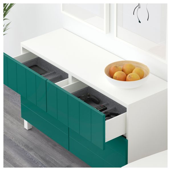 Комбинация для хранения с дверцами, ящиками БЕСТО, белый, Халлставик сине-зеленый (120x40x74 см) - схема-чертеж с размерами