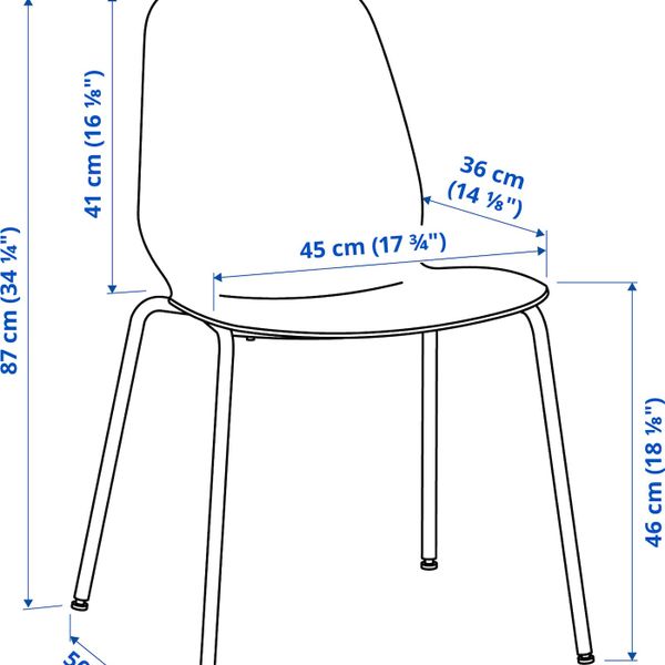 Стул, белый/Брур-Инге белый IKEA LEIFARNE ЛЕЙФ-АРНЕ 192.272.49 - схема-чертеж с размерами