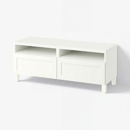 BESTÅ Тумба под ТВ, с ящиками - белый/пипмакаре белый 120x42x48 см