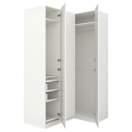 Гардероб угловой, белый, Фардаль глянцевый, белый 160/111x236 см IKEA ПАКС 292.179.66