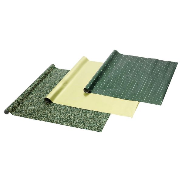 Рулон оберточной бумаги, орнамент «омела»/орнамент «точки» зеленый/золотистый 3x0.7 м/2.10 м²x3 шт IKEA VINTER 2020 ВИНТЕР 2020 - фото 1