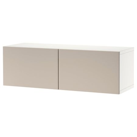 Стеллаж с дверьми, белый/Лаппвикен светло-серый/бежевый 120x42x38 см IKEA BESTÅ БЕСТО 394.419.55
