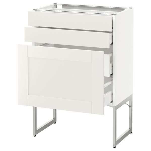 Напольный шкаф 3 фронтальных панели, 2 нижних, 2 средних ящика МЕТОД / МАКСИМЕРА, белый, Сэведаль белый - схема-чертеж с размерами