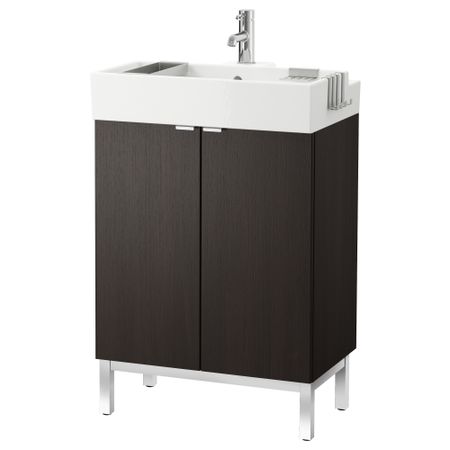 Шкаф под раковину с 2 дверцами ЛИЛЛОНГЕН, черно-коричневый