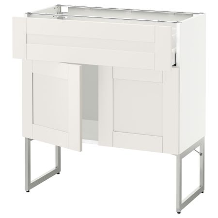 Напольный шкаф, полки, ящик, 2 двери МЕТОД / МАКСИМЕРА, белый, Сэведаль белый