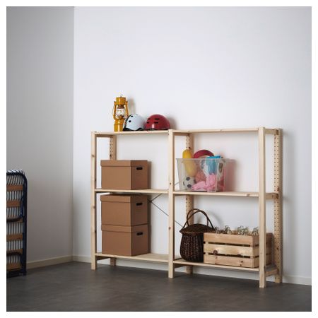 2 секции, полки ИВАР, сосна (174x30x124 см)