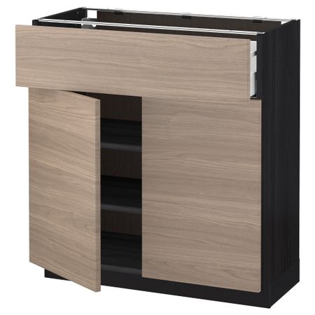 Напольный шкаф + ящик, 2 дверцы МЕТОД / МАКСИМЕРА, черный, Брокхульт светло-серый