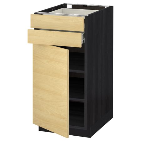 Напольный шкаф с дверцей, 2 ящиками МЕТОД / ФОРВАРА, черный, Тингсрид береза