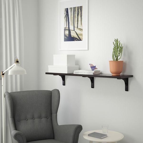 Полка навесная, коричнево-чёрный 120x30 см IKEA BERGSHULT БЕРГСХУЛЬТ / RAMSHULT РАМСГУЛЬТ 592.906.20 - фото 2