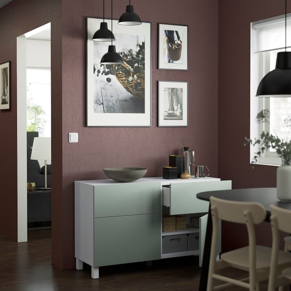 Комбинация для хранения с дверцами/ящ, белый/ХЁРТВИКЕН/СТУББ бледный серо-зеленый 120x42x74 см IKEA BESTÅ БЕСТО 194.404.19 - фото 2