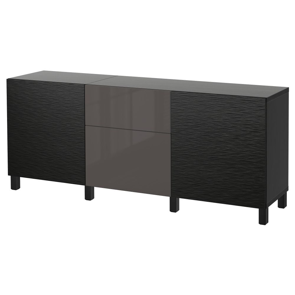 Комбинация для хранения с ящиками БЕСТО, Лаксвикен черный, Сельсвикен глянцевый/серый (180x40x74 см) - фото 1