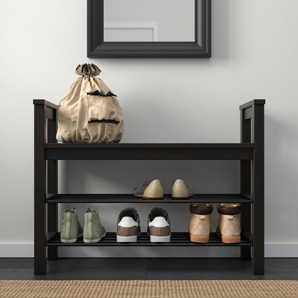 Скамья с полкой для обуви, черно-коричневый, 85x32x65 см IKEA HEMNES ХЕМНЭС 702.458.72 - схема-чертеж с размерами