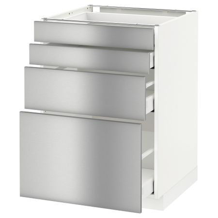 Напольный шкаф 4 фронтальных панели, 4 ящика МЕТОД / МАКСИМЕРА, белый, Гревста нержавеющ сталь
