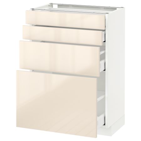 Напольный шкаф 4 фронтальных панели, 4 ящика МЕТОД / МАКСИМЕРА, белый, Рингульт кремовый