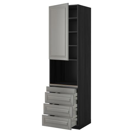 Высокий шкаф для комбинированния СВЧ, 4 ящика МЕТОД / МАКСИМЕРА, черный, Будбин серый