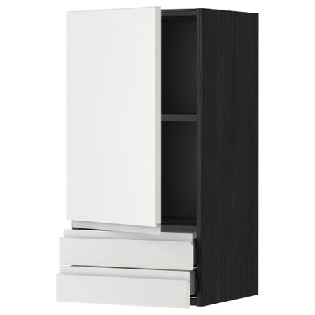 Навесной шкаф с дверцей, 2 ящика МЕТОД / МАКСИМЕРА, черный, Нодста белый