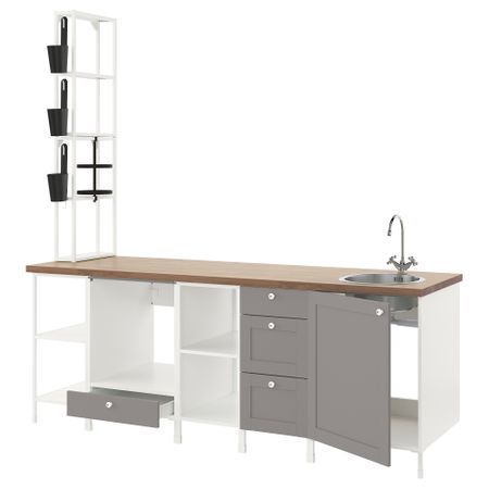 Кухня, 243x63.5x241 см, белый, серый каркас IKEA BEGIVENHET БЕГИВЕНХЕТ 593.379.53