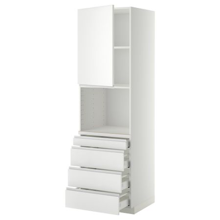 Высокий шкаф для комбинированния СВЧ, 4 ящика МЕТОД / МАКСИМЕРА, белый, Нодста белый