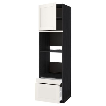 Высокий шкаф для духовки комбинированный, духовка + дверца, 2 ящика МЕТОД / МАКСИМЕРА, черный, Сэведаль белый