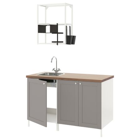 Кухня, 143x63.5x222 см, белый, серый каркас IKEA BEGIVENHET БЕГИВЕНХЕТ 394.856.47