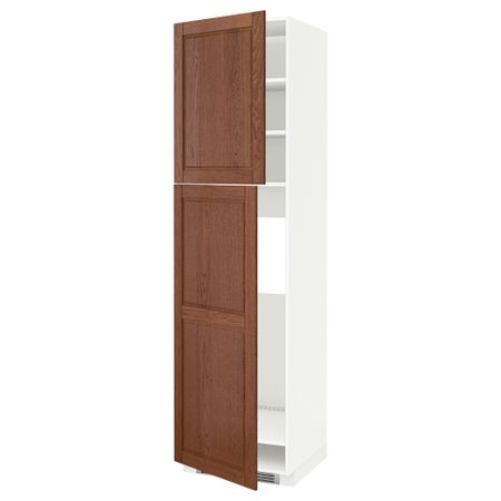 Высокий шкаф для холодильника, 2 дверцы МЕТОД, белый, Филипстад коричневый