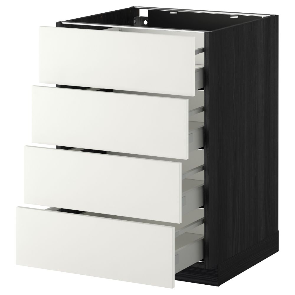 Напольный шкаф 4 фронтальных панели, 4 ящика МЕТОД / МАКСИМЕРА, черный, Хэггеби белый - схема-чертеж с размерами