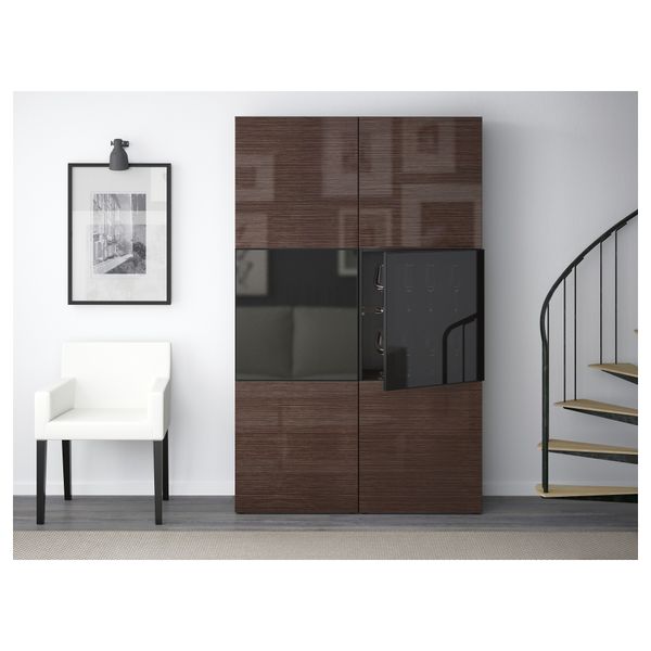 Комбинация для хранения со стеклянными дверцами БЕСТО, черно-коричневый, Сельсвикен глянцевый/коричневый дымчат стекло - фото 2