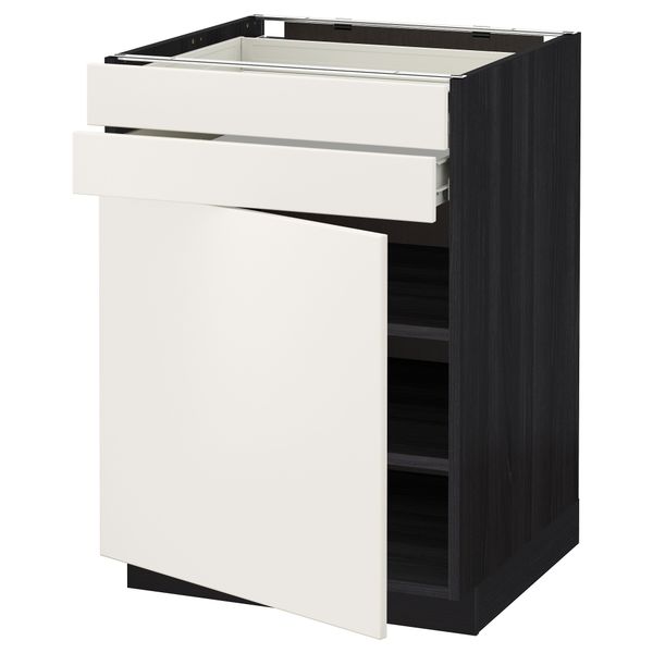 Напольный шкаф с дверцей, 2 ящиками МЕТОД / ФОРВАРА, черный, Веддинге белый - схема-чертеж с размерами