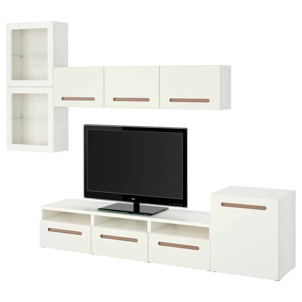 Шкаф для ТВ, комбинированный, стекляные дверцы БЕСТО, Марвикен белый прозрачное стекло (300x20/40x211 см) - фото 1