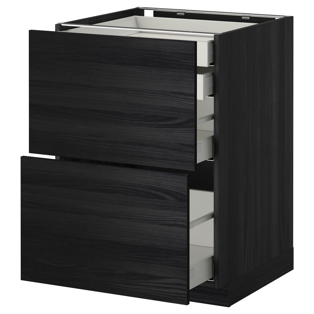 Напольный шкаф 2 фронтальные панели, 2 нижних, 1 средний, 1 высокий ящик МЕТОД / МАКСИМЕРА, черный, Тингсрид черный - фото 1