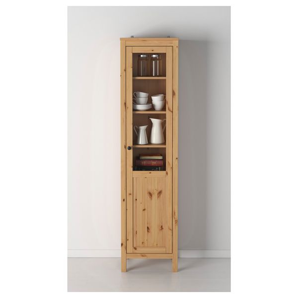 Шкаф с глухой, стеклянной дверцей ХЕМНЭС, светло-коричневый (49x197 см) - схема-чертеж с размерами