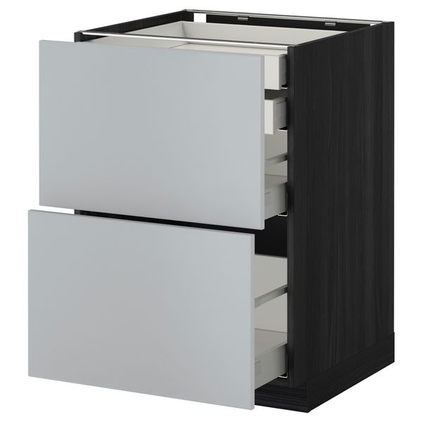 Напольный шкаф 2 фронтальные панели, 2 нижних, 1 средний, 1 высокий ящик МЕТОД / МАКСИМЕРА, черный, Веддинге серый - фото 1