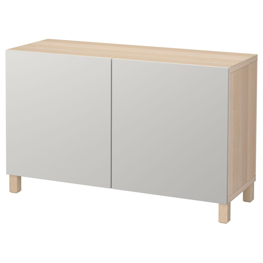 Комбинация для хранения с дверцами БЕСТО, под беленый дуб, Лаппвикен светло-серый (120x40x74 см) - фото 1