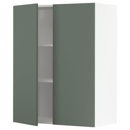 Навесной шкаф с полками/2дверцы, белый/Бодарп серо-зеленый 80x100 см IKEA METOD МЕТОД 193.068.40