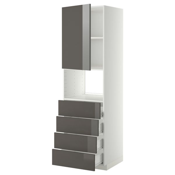 Высокий шкаф для духовки, дверца, 4 ящика МЕТОД / ФОРВАРА, белый, Рингульт серый - фото 1