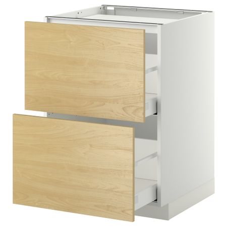 Напольный шкаф, 2 фронтальных панели, 3 ящика МЕТОД / МАКСИМЕРА, белый, Тингсрид береза