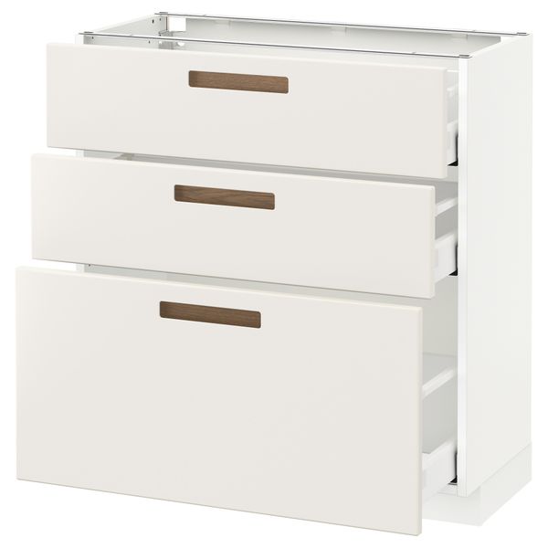 Напольный шкаф с 3 ящиками МЕТОД / МАКСИМЕРА, белый, Мэрста белый - схема-чертеж с размерами
