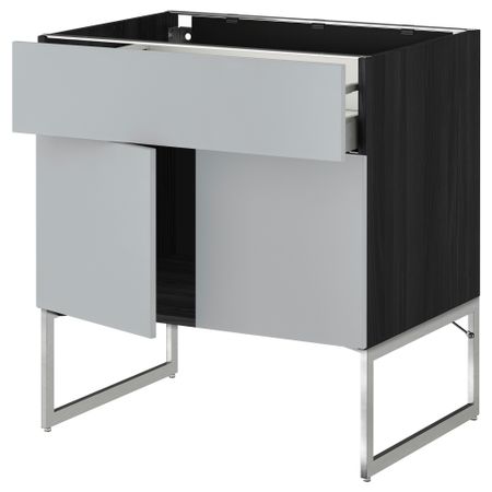 Напольный шкаф, полки, ящик, 2 двери МЕТОД / МАКСИМЕРА, черный, Веддинге серый