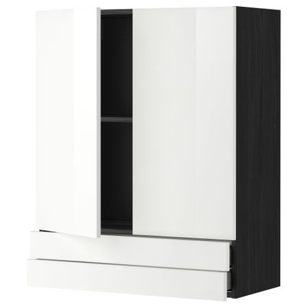 Навесной шкаф, 2 дверцы, 2 ящика МЕТОД / МАКСИМЕРА, черный, Рингульт белый
