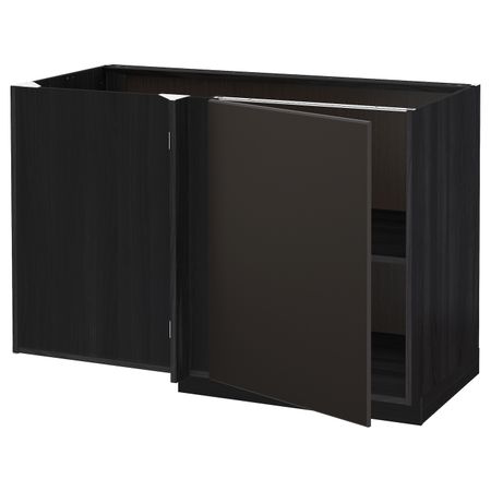 Угловой напольный шкаф с полкой, черный/Кунгсбакка антрацит 128x68 см IKEA МЕТОД 392.199.60