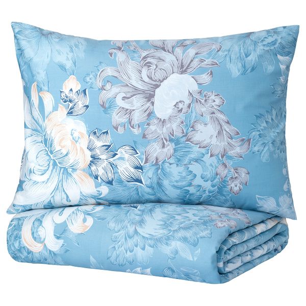 Пододеяльник и 1 наволочка, цветок/синий 150x200/50x70 см IKEA FÅBLOMMIG ФОБЛОММИГ 504.992.09 - фото 5