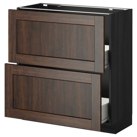 Напольный шкаф с 2 ящиками МЕТОД / ФОРВАРА, черный, Эдсерум коричневый