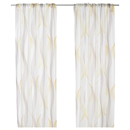 Гардины, 1 пара СМОРБЛУММА, белый, волнистый желто-коричневый (145x270 см)