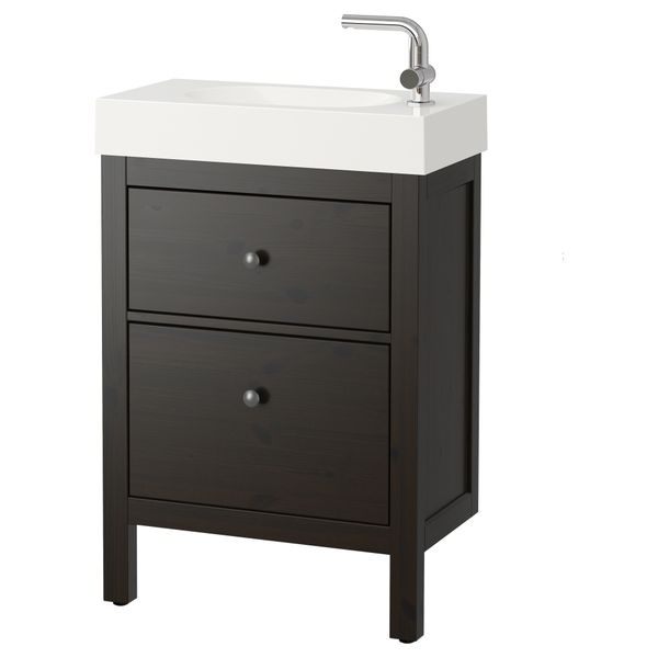 Шкаф для раковины с 2 ящиками ХЕМНЭС / БРОВИКЕН, черно-коричневая морилка (62x33x93 см) - фото 2