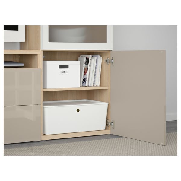 Шкаф для ТВ, комбинированный, стекляные дверцы БЕСТО, под беленый дуб, Сельсвикен глянцевый/бежевый матовое стекло (240x40x128 - фото 3