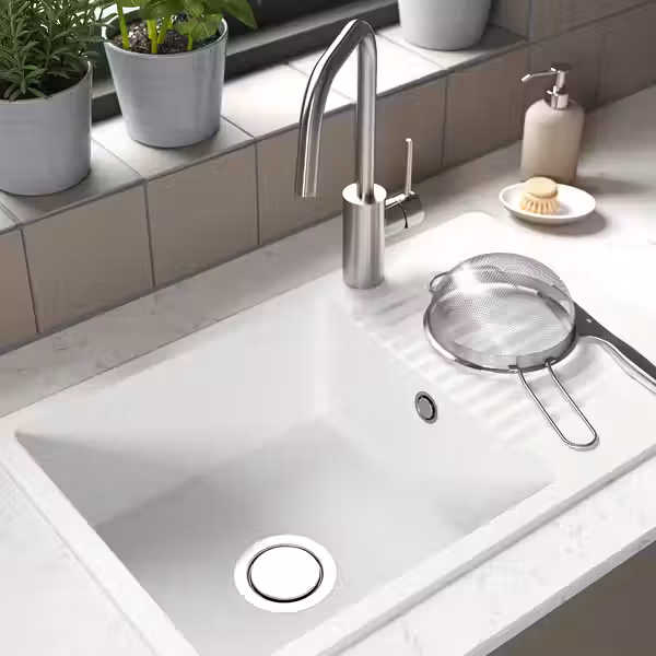 KILSVIKEN Одинарная врезная мойка с крылом - белый кварцевый композит 72x46 см - фото 2