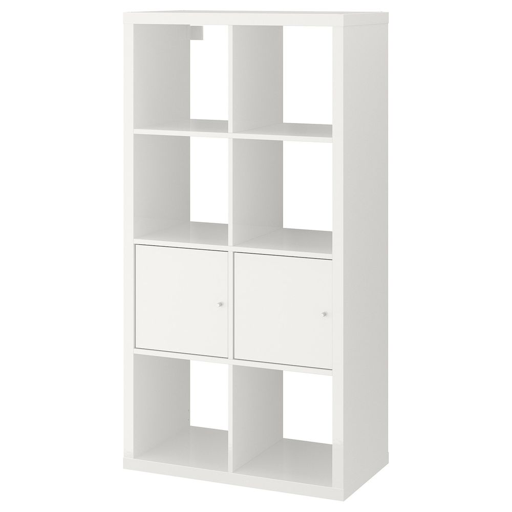 Стеллаж с дверцами, глянцевый, белый 77x147 см IKEA KALLAX КАЛЛАКС 092.782.96 - фото 1